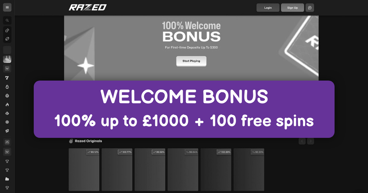 Razed Casino welcome bonus
